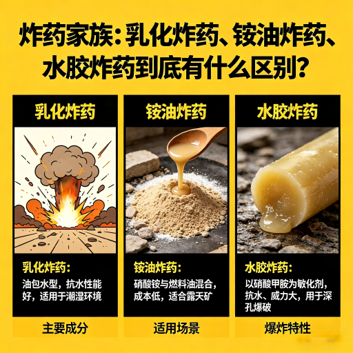广汉炸药家族：乳化炸药、铵油炸药、水胶炸药到底有什么区别？